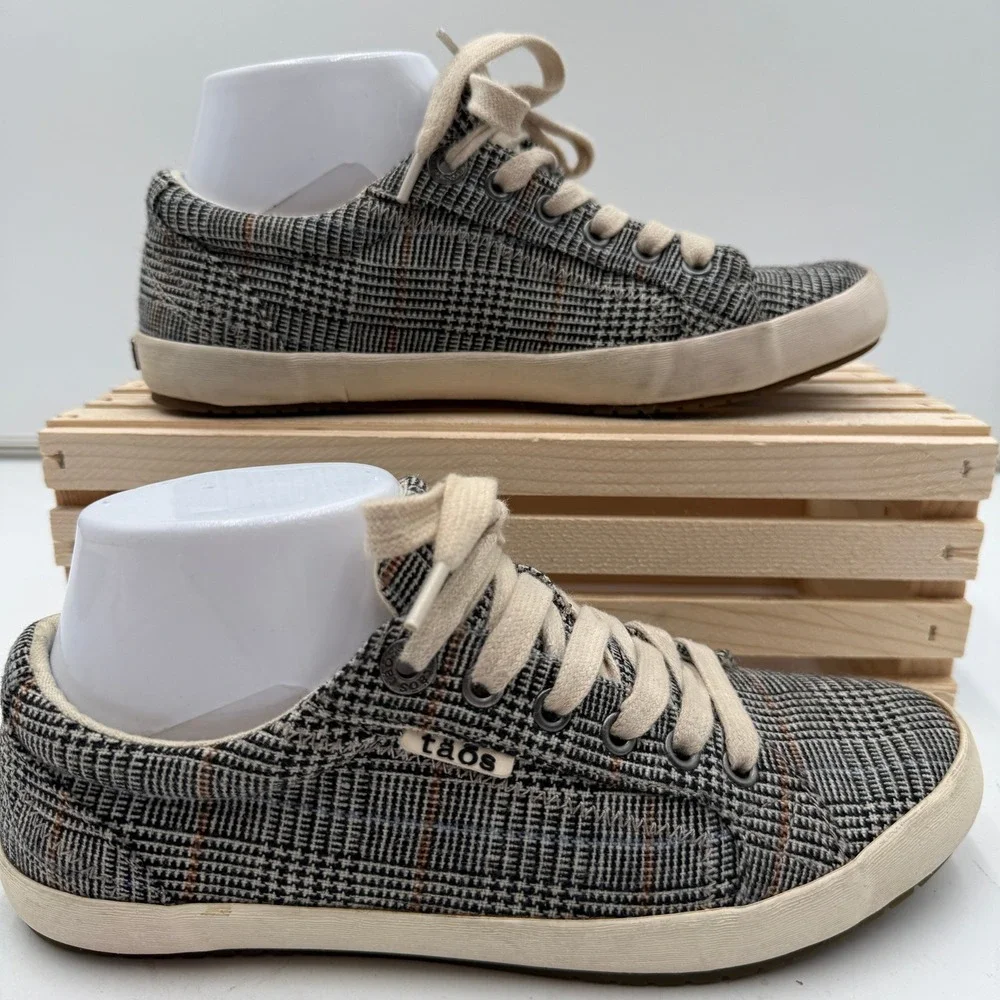 Taos Star Comfort Sneakers Plaid Canvas Black Lace Up Womens Shoes Size‎ 7.5